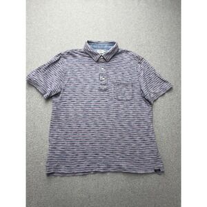 Faherty Polo Shirt Mens Large Blue Striped Cotton Knit Short Sleeve Casual
